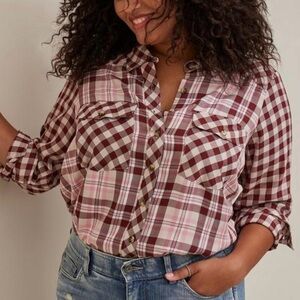 Torrid Lizzie Rayon Twill Button-Up Long Sleeve Shirt